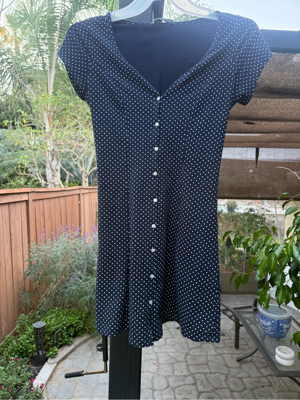 Brandy Melville navy Polka Dot Button-Front Dress